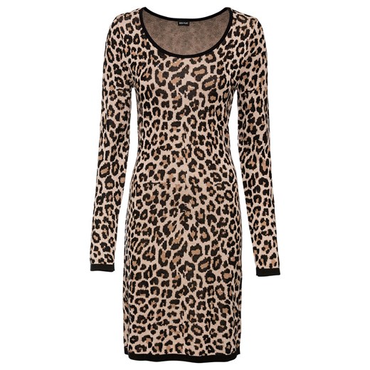 Sukienka dzianinowa w cętki leoparda | bonprix Bonprix 36/38 bonprix