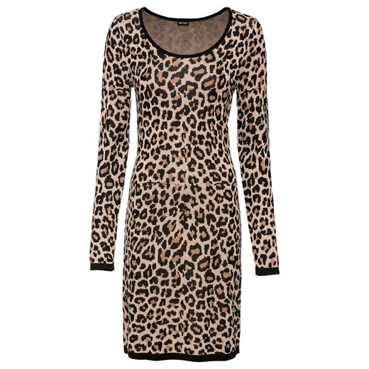 Sukienka dzianinowa w cętki leoparda | bonprix Bonprix 36/38 bonprix