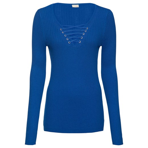 Sweter w delikatny prążek ze sznurowaniem | bonprix Bonprix 40/42 okazja bonprix