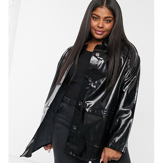 ASOS DESIGN Curve – Czarna kurtka koszulowa z winylu-Czarny 48 Asos Poland