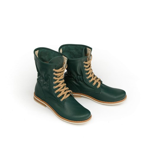 dziurkowane botki workery - skóra naturalna - model 428 - kolor zielony Zapato 37 zapato.com.pl