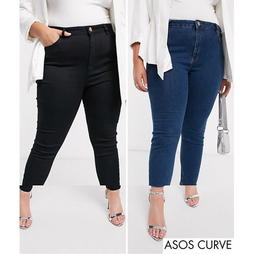 ASOS DESIGN Curve – Ridley – 2 pary czarnych i niebieskich obcisłych jeansów – w zestawie 16% taniej!-Wielokolorowy 50 L32 Asos Poland