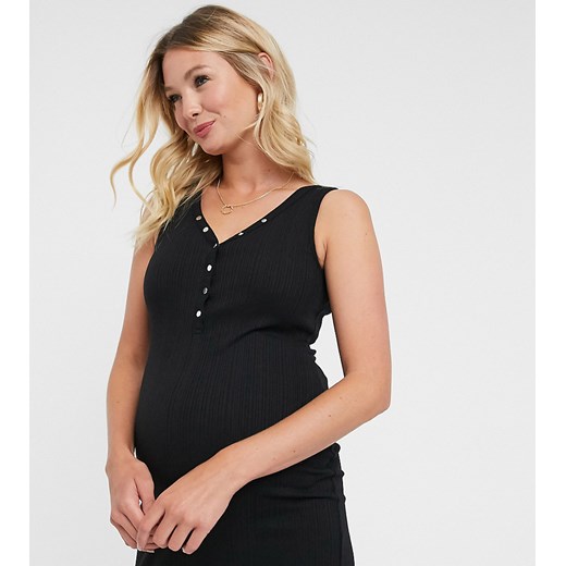 New Look Maternity – Czarna sukienka ciążowa w prążki z plisą na zatrzaski-Czarny 46 Asos Poland
