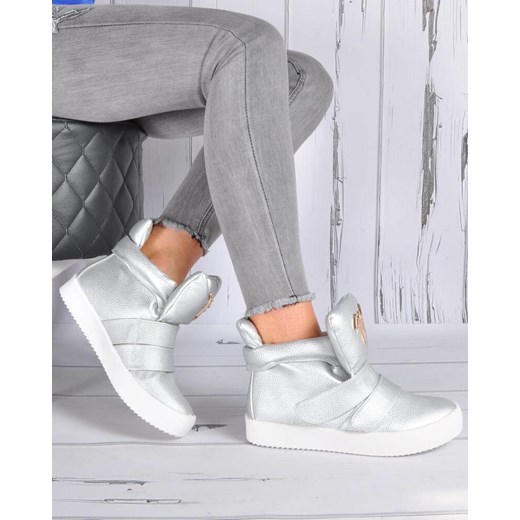 Trampki jak botki na płaskim obcasie SREBRNE /G9-1 3813 S2/ Pantofelek24 40 pantofelek24.pl