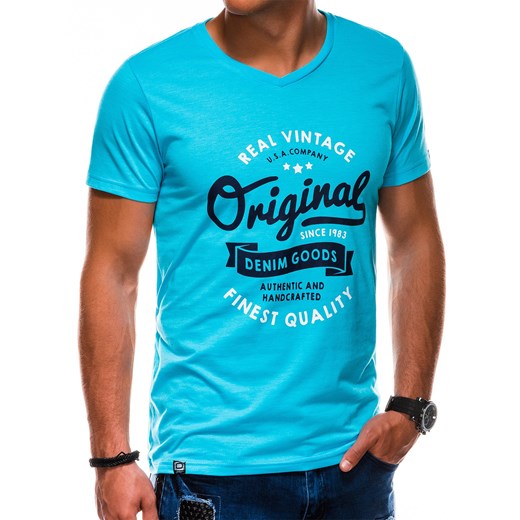 T-shirt męski z nadrukiem S1157 - błękitny XXL okazyjna cena ombre