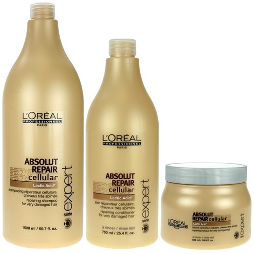 L'Oreal Absolut Repair Zestaw regenerujący do włosów zniszczonych: Szampon 1500 ml + Maska 500 ml + Odżywka 750 ml 