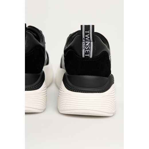 Buty sportowe damskie czarne Twinset skórzane na platformie sznurowane bez wzorów 