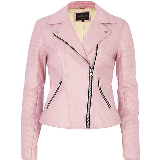 Pink leather biker jacket river-island bezowy kurtki