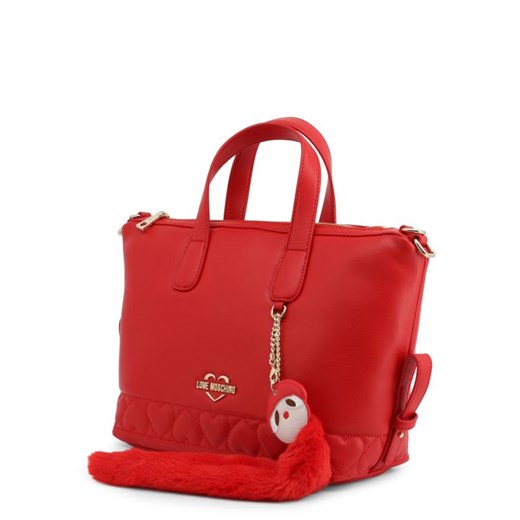 Czerwona shopper bag Love Moschino z breloczkiem duża matowa do ręki 