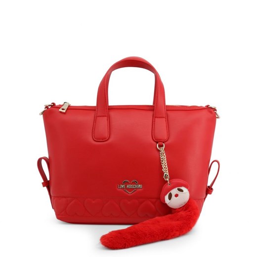 Czerwona shopper bag Love Moschino do ręki z breloczkiem matowa 