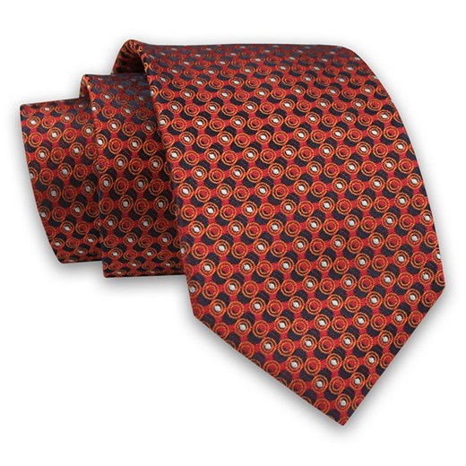 Czerwono-Pomarańczowy Elegancki Męski Krawat -ALTIES- 7cm, Stylowy, Klasyczny, Wzór Geometryczny KRALTS0509 ze sklepu JegoSzafa.pl w kategorii Krawaty - zdjęcie 91829705