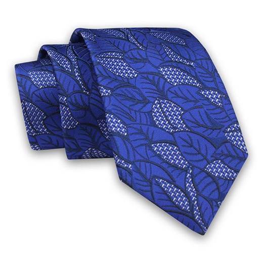 Granatowo-Niebieski Elegancki Męski Krawat -ALTIES- 7cm, Stylowy, Klasyczny, w Listki, Liście KRALTS0510 ze sklepu JegoSzafa.pl w kategorii Krawaty - zdjęcie 91829736