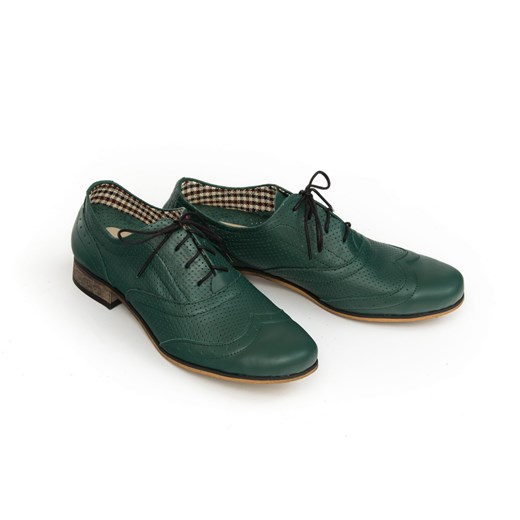 dziurkowane oxfordy - skóra naturalna - model 246 mix - kolor zielony Zapato 37 promocyjna cena zapato.com.pl