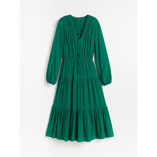 Reserved - Sukienka midi z falbanami - Zielony Reserved 44 okazyjna cena Reserved