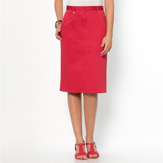Satynowa spódnica z bawełny z dodatkiem streczu, dł. 64 cm la-redoute-pl czerwony bawełniane