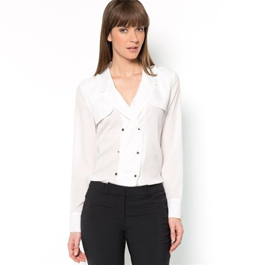 Bluzka z długim rękawem, z jednobarwnej krepy la-redoute-pl bialy bluzka