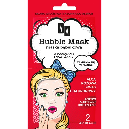 AA BUBBLE MASK Maska bąbelkowa Wygładzanie i nawilżanie, alga różowa + kwas hialuronowy, 8 ml Oceanic_sa Oceanic_SA