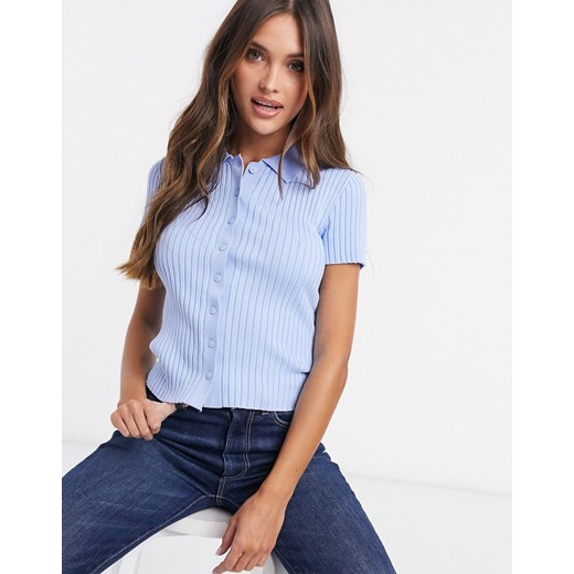 Monki – Naimy – Błękitna koszulka polo z dzianiny-Niebieski Monki XL Asos Poland