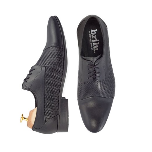 Skórzane buty wizytowe z tłoczoną teksturą Guido czarne Brilu 43 brilu.pl promocja