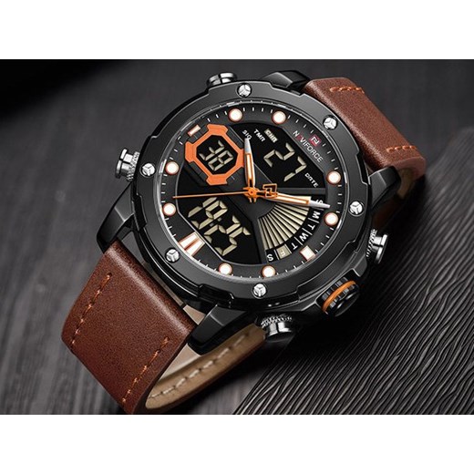 ZEGAREK MĘSKI NAVIFORCE NF9172L - (zn111c) + BOX - Czarny || Brązowy Naviforce TAYMA