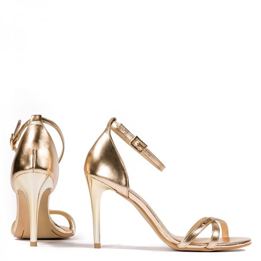 Złote skórzane sandały na obcasie z paskami Y04S1 Neścior 36 promocja NESCIOR