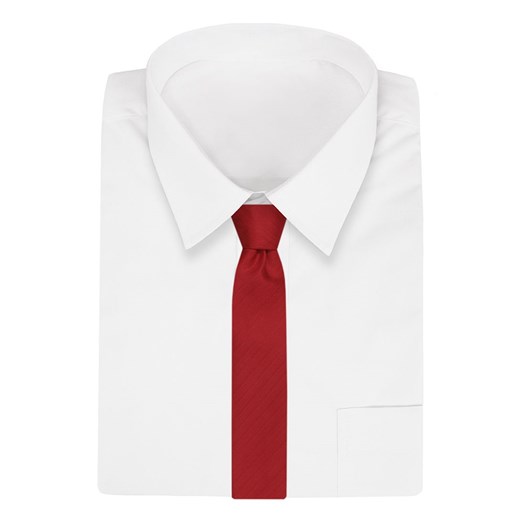 Czerwony Elegancki Męski Krawat -Angelo di Monti- 6 cm, w Tłoczony Wzór w Paski, Jednokolorowy KRADM1804 Angelo Di Monti JegoSzafa.pl
