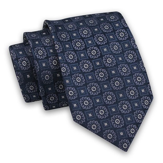 Granatowo-Niebieski Elegancki Klasyczny Męski Krawat -Angelo di Monti- 7 cm, w Kwiatki, Florystyczny KRADM1778 Angelo Di Monti JegoSzafa.pl