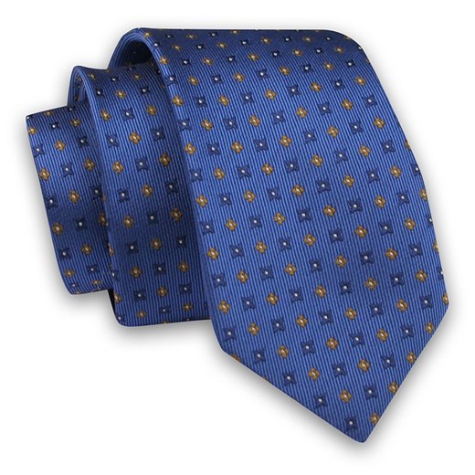 Niebieski Elegancki Męski Krawat -Angelo di Monti- 6 cm, w Brązowo-Granatowe Kwiatki, Florystyczny KRADM1794 Angelo Di Monti JegoSzafa.pl