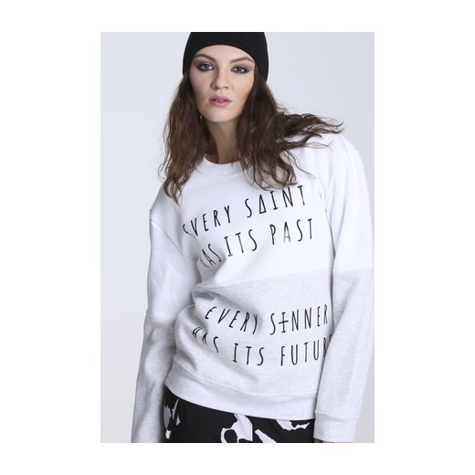 Dwukolorowa Bluza / Sweatshirt "Sinner Vs Saint" White&Grey mustache-pl fioletowy lamówka