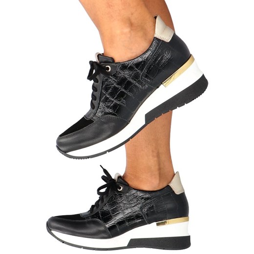 Buty sportowe damskie czarne Tymoteo sneakersy skórzane płaskie 