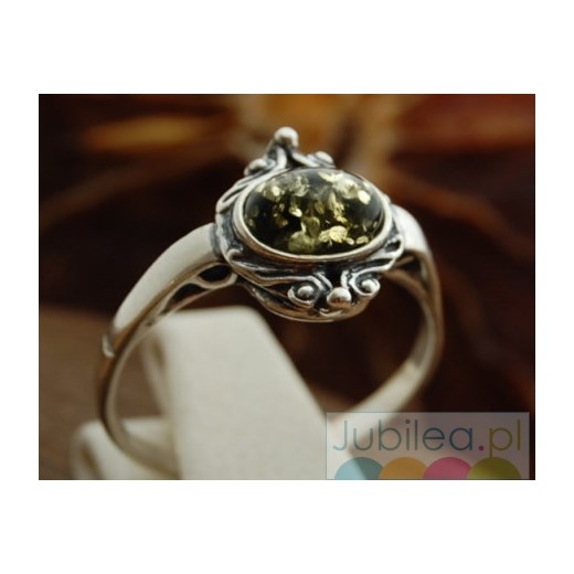 LUNGA - srebrny pierścionek z bursztynem 