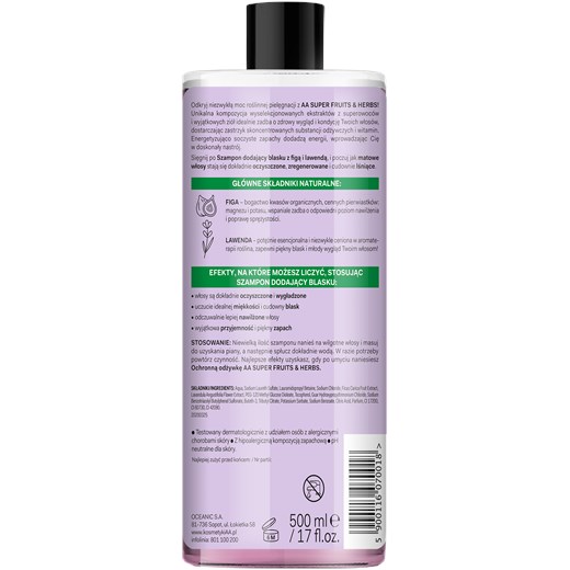 AA SUPER FRUITS&HERBS szampon dodający blasku włosy farbowane figa&lawenda 500 ml Oceanic_sa Oceanic_SA