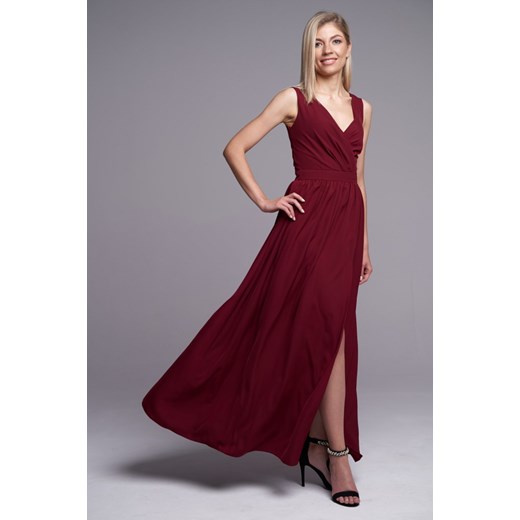 Sukienka Ella Boutique czerwona elegancka maxi w serek bez wzorów 
