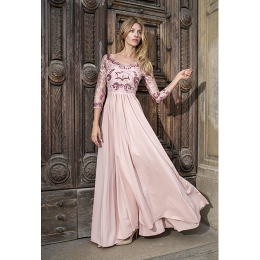 Sukienka Princessa pudrowy róż - długa z koronkową górą Marconi 40 MyLittleHeaven