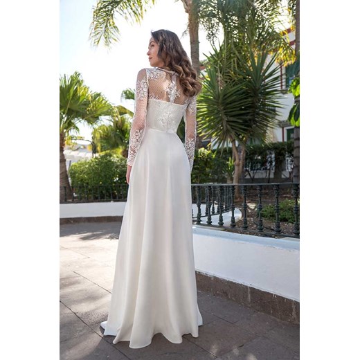 Sukienka Paula biała(ecru) - długa, ślubna z koronkową górą i długim rękawem Marconi 54 MyLittleHeaven