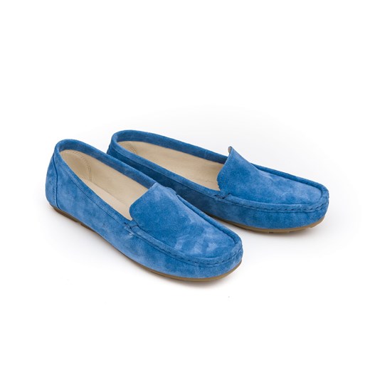 mokasyny damskie - skóra naturalna - model  001 – kolor niebieski welur Zapato 38 zapato.com.pl