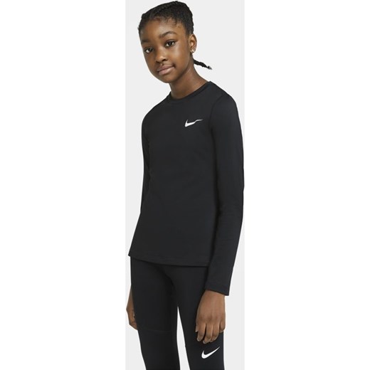 Koszulka z długim rękawem dla dużych dzieci (dziewcząt) Nike Pro Warm - Czerń Nike L Nike poland