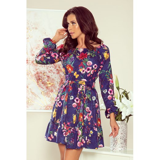 265-2 DAISY Sukienka z falbankami - KWIATY na granatowym tle Numoco S PATINA Fashion Boutique okazja
