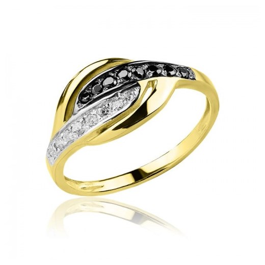 Złoty pierścionek z cyrkoniami (czarny i biały pas) Hosa Hosa