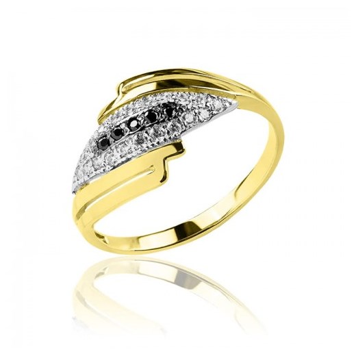 Złoty pierścionek z cyrkoniami (czarne i białe) Hosa Hosa