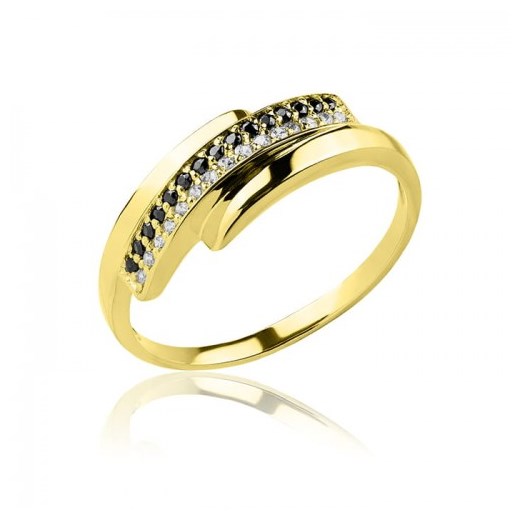 Złoty pierścionek ze skośnym pasem białych i czarnych cyrkonii Hosa Hosa