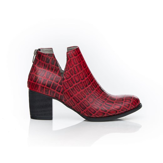 wycięte botki na słupku - skóra naturalna - model 501 - kolor czarno-czerwony krokodyl Zapato 41 zapato.com.pl