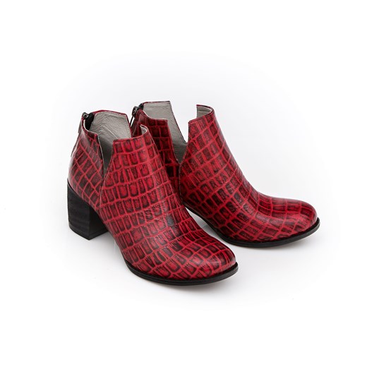 wycięte botki na słupku - skóra naturalna - model 501 - kolor czarno-czerwony krokodyl Zapato 40 zapato.com.pl