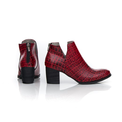 wycięte botki na słupku - skóra naturalna - model 501 - kolor czarno-czerwony krokodyl Zapato 38 zapato.com.pl