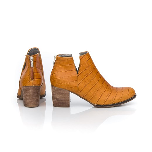 wycięte botki na słupku - skóra naturalna - model 501 - kolor brązowy przypalany Zapato 39 zapato.com.pl