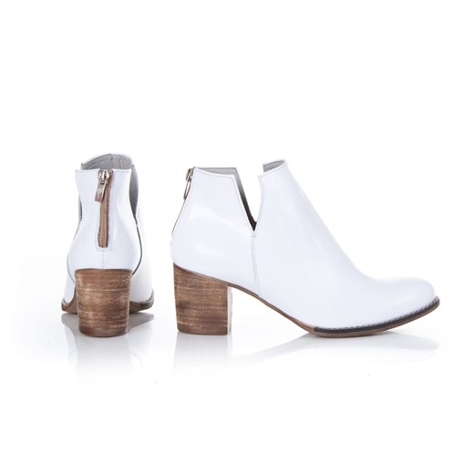 wycięte botki na słupku - skóra naturalna - model 501 - kolor biały Zapato 38 zapato.com.pl