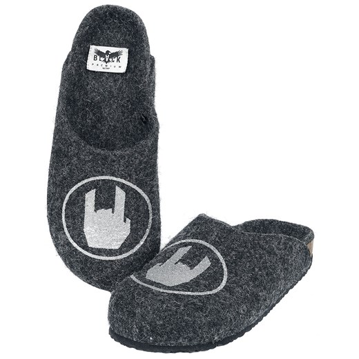 Black Premium by EMP - Grey Slippers with Rockhand Print - Kapcie - ciemnoszary EU37 EMP
