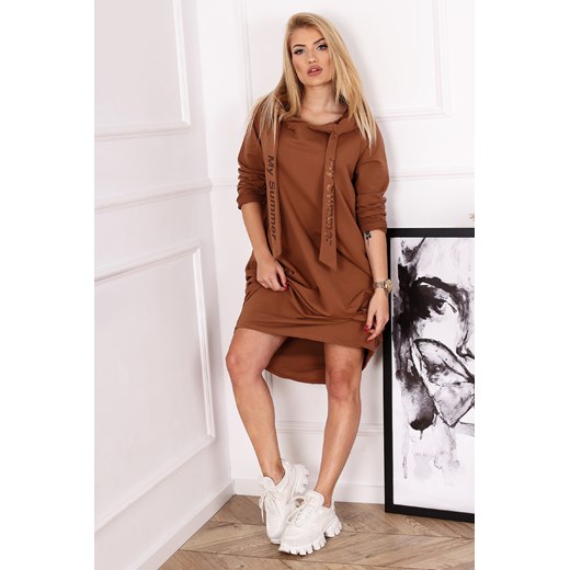 Sukienka Ptakmoda.com beżowa dresowa z długim rękawem