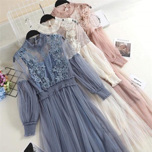 Sukienka AMARANTA maxi plisowany dół z haftowaną górą Miandmolly  MIANDMOLLY