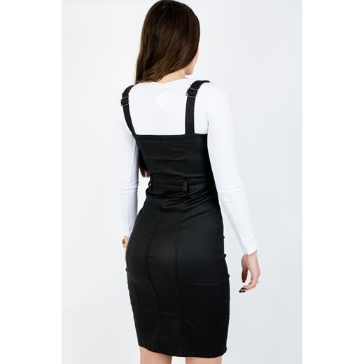 CZARNA SUKIENKA OGRODNICZKA Z IMITACJI SKÓRY Olika XS olika.com.pl